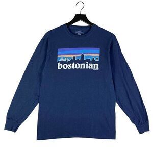 Bostonian T-Shirt Long Sleeve Mens Size Medium Graphic Tee Crew Neck Boston Blue